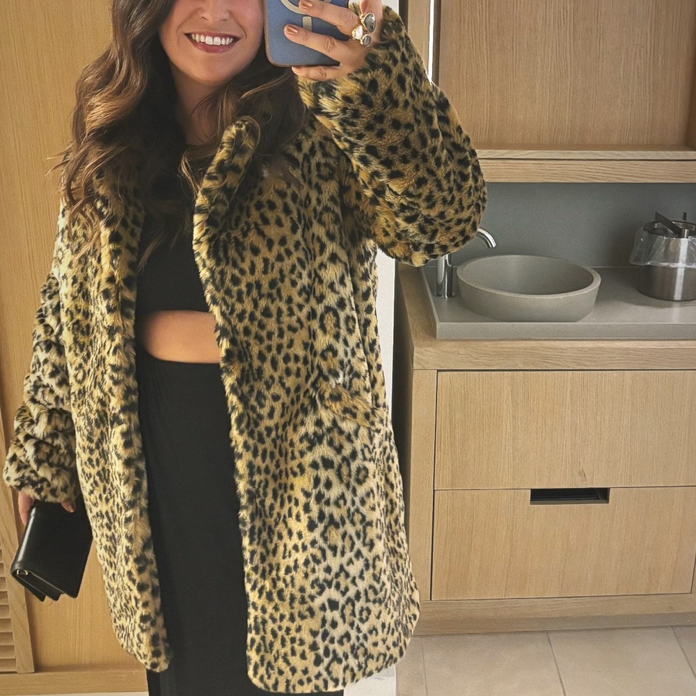 Faux Fur Leopard Print Coat - Size Medium